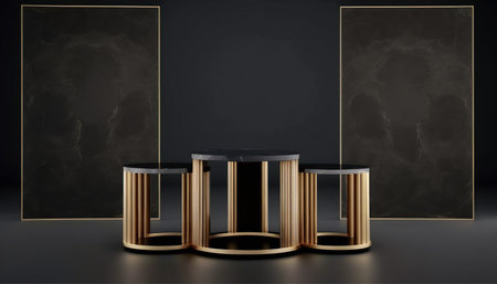 3d render of black marble podium for product presentation and advertising.の写真素材