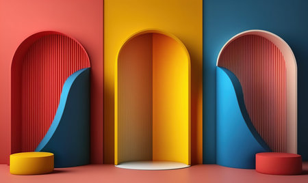 3d rendering of minimal geometric forms, podium for display your products.の写真素材