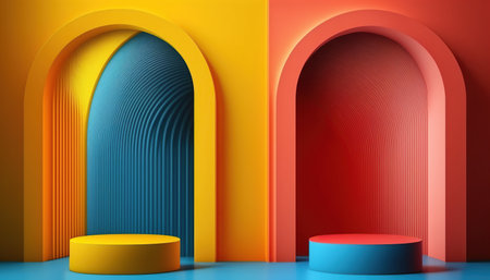 3d render, abstract background, minimal scene with geometrical forms, podium for product presentationの写真素材