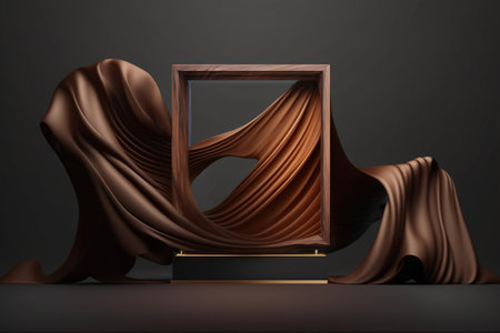3d render, abstract background with brown cloth and empty picture frameの写真素材