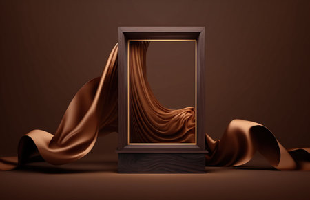 3d render of abstract brown background with black frame and silk clothの写真素材