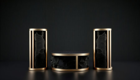3d render of black marble podium for product display. Luxury minimal design.の写真素材