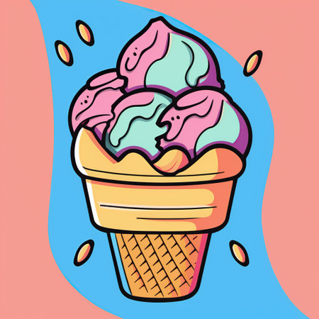 ice cream in a waffle cup on a pink background, illustrationの写真素材