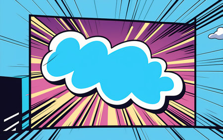Abstract creative concept comic pop art style blank, layout template with clouds beams and isolated dots background. For sale banner, empty speech bubble set,の写真素材
