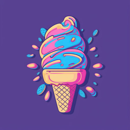 Ice cream icon. Ice cream isolated on a purple background.の写真素材