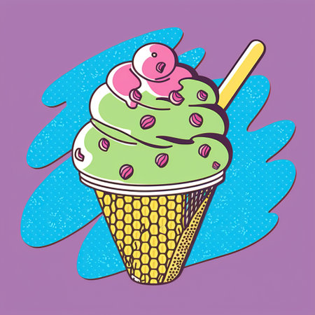 Ice cream in waffle cone. illustration in pop art styleの写真素材