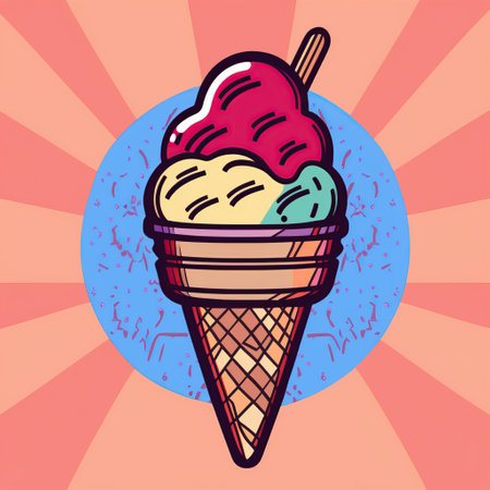 Colorful ice cream in a waffle cone. illustration.の写真素材