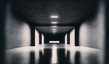 3D rendering of an empty room with concrete walls and floor.の写真素材