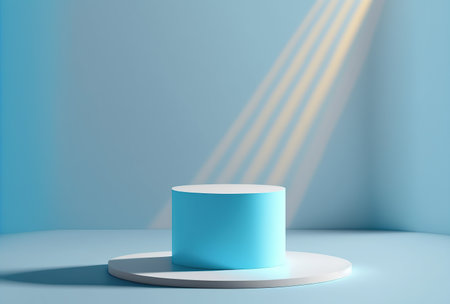 Abstract minimal scene with blue podium on blue background. 3d renderの写真素材
