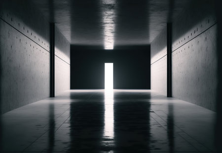 3d rendering of an empty room with a door in the middleの写真素材