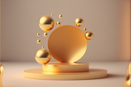 3d render of abstract geometric forms. Glossy golden podium for your design.の写真素材