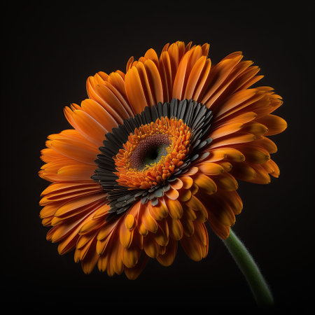 Orange gerbera flower isolated on black background. Close up.の写真素材