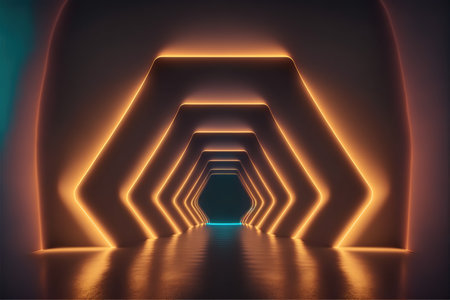 3d render, abstract background, neon lights, tunnel, corridor, corridor.の写真素材