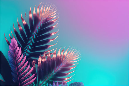 Tropical palm leaves on gradient background. Exotic summer design.