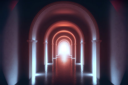 Futuristic corridor with glowing lights. 3D Rendering.