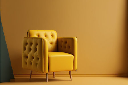 Yellow armchair in a room with yellow wall. 3d renderingの写真素材