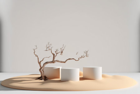 3d render, abstract background, white podium for product presentation.の写真素材