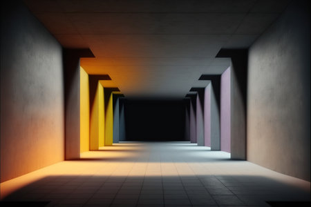 3d render, abstract background, empty corridor in the dark.の写真素材