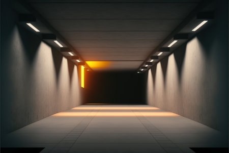 Illuminated corridor with light in the end. 3d renderingの写真素材