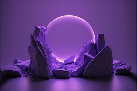 3d rendering of a surreal fantasy landscape with a full moon.の写真素材