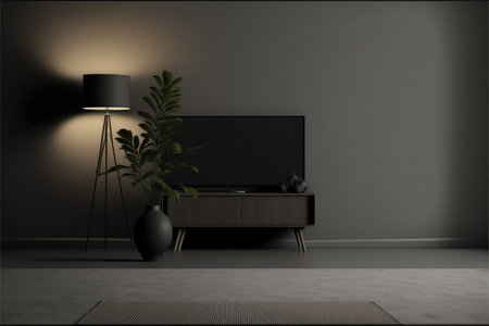 TV on the wall in the living room. 3d rendering.の写真素材