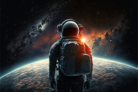 Astronaut in outer space against the background of the planet.
