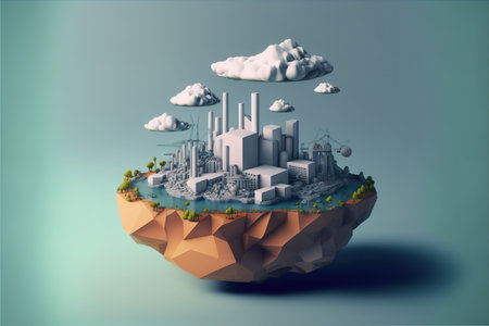 Modern city in the form of an island. 3D illustration.の写真素材