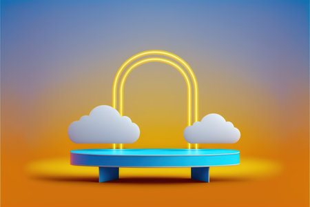 Abstract background with podium and clouds. illustration.の写真素材