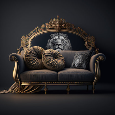 Lion on a luxurious armchair in the interior. 3D renderingの素材