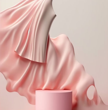 3d render of pink podium with silk fabric. Abstract background.の写真素材