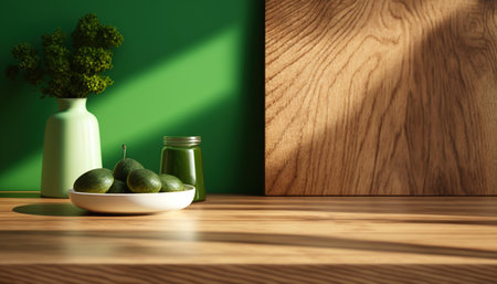 Cucumber in a glass jar on a wooden table. 3d renderingの写真素材