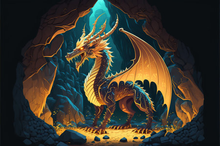 Dragon in the cave, illustration. Fantasy dragon in the cave.の写真素材