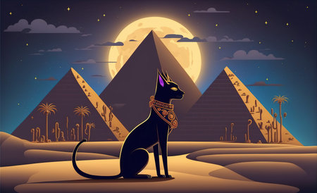 Egyptian Sphinx in the desert at night. illustration.の写真素材