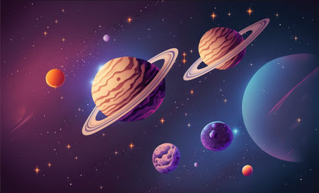 Solar system with planets and stars. illustration of planets in space.
