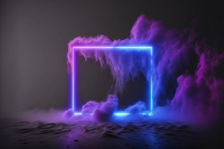 Futuristic abstract background with neon frame and smoke. 3d renderingの素材