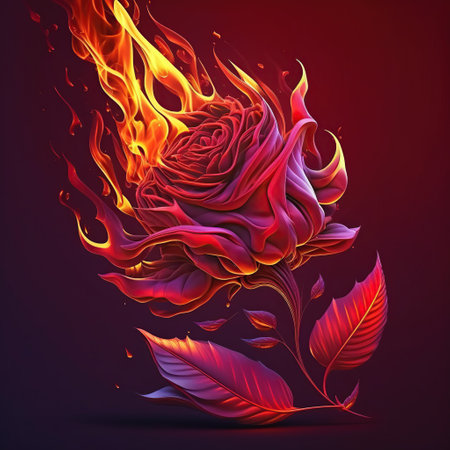 Burning rose on a dark background. Vector illustration for your designの写真素材