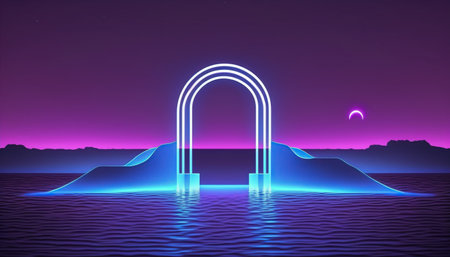 3d rendering of an arch in the sea. Futuristic backgroundの写真素材