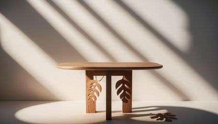 Wooden table and shadow from the window. 3D rendering.の写真素材