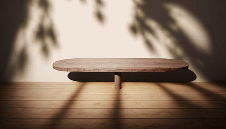 Wooden table and shadow on the wall. 3D Renderingの写真素材