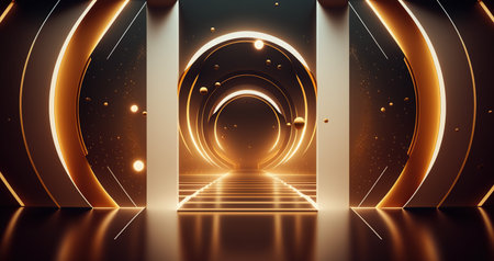 Fantasy landscape with mountains, clouds and neon lights. 3d renderingの写真素材