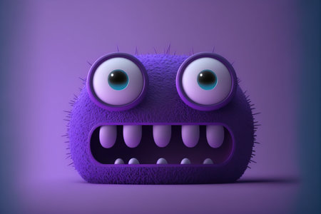 Funny monster with big eyes. 3d illustration. Purple background.の素材