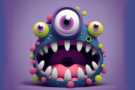 Funny cartoon monster with big eyes and mouth. illustration.の素材