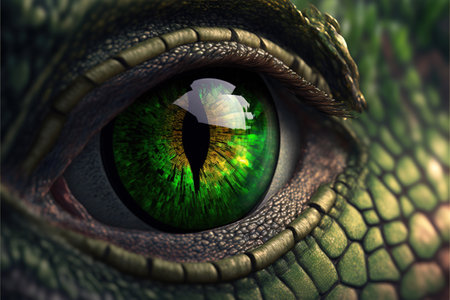 Green Eye of a crocodile. 3D Rendered Illustration.の素材