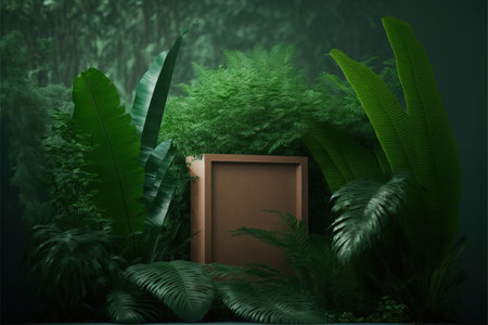 3d rendering of a book in the jungle with tropical plants.の素材