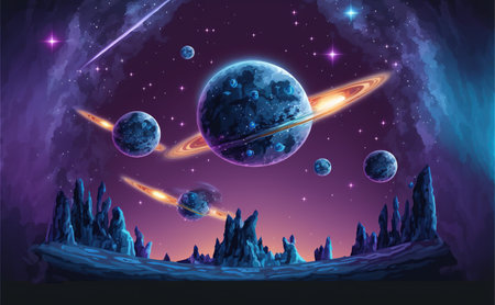 Space background with planets and stars. illustration for your design.の素材