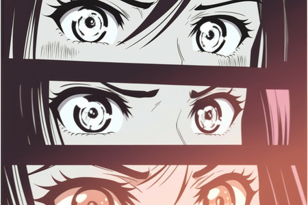 Three eyes of a woman in a jail cell. Illustration.の素材