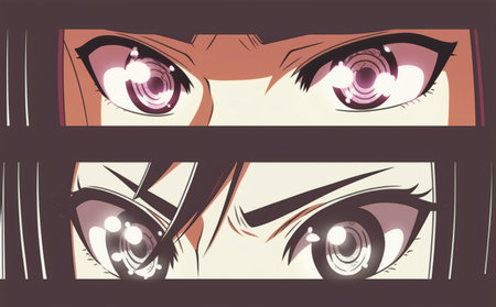 illustration of female eyes in retro style. Horizontal banners.の素材