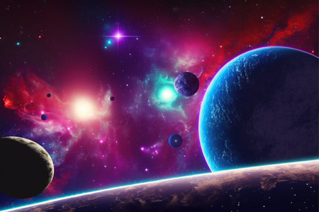 Planets, stars and galaxies in outer space showing the beauty of space exploration.の素材