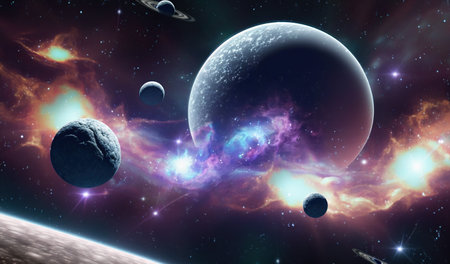 Planets, stars and galaxies in outer space showing the beauty of space exploration.の素材