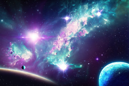 Planets, stars and galaxies in outer space showing the beauty of space exploration.の素材